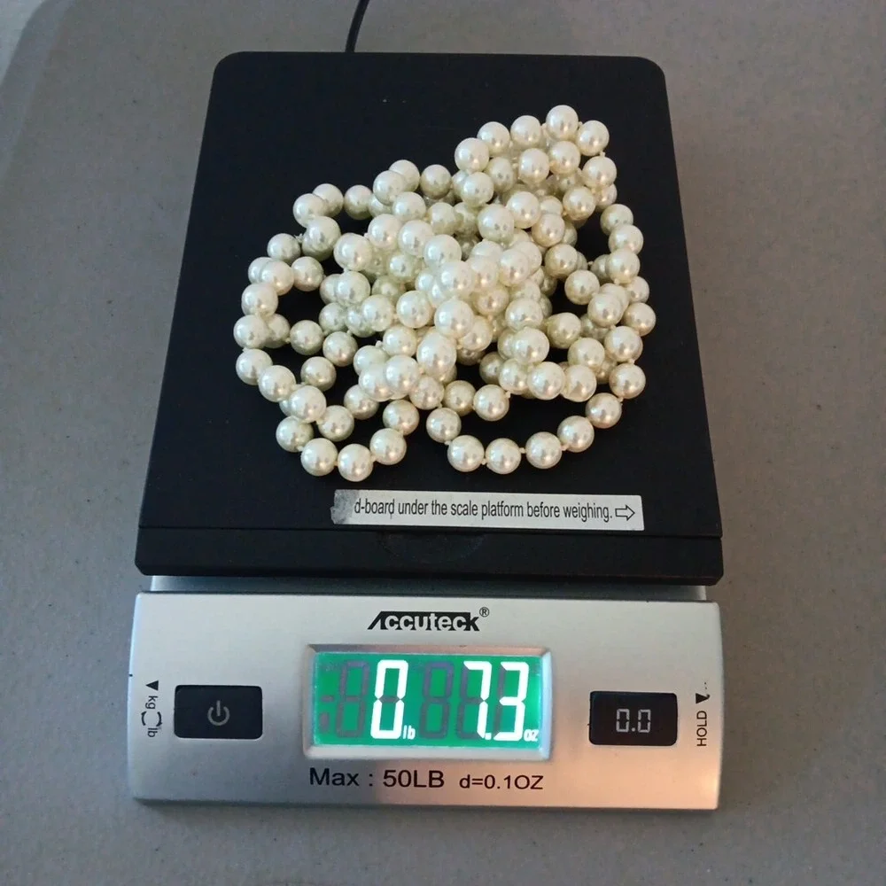 Necklace Imitation White Pearls Knotted In Between‎ Heavy Weight Hangs 35" Long - Picture 4 of 5